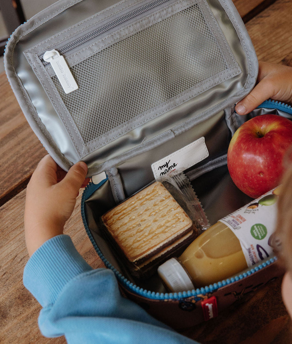 Saco de lanche para criança castanho, interior com compartimentos Hello Hossy