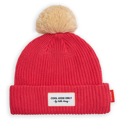 Gorro para crianças Color Block Framboise, com pompom, forro polar, algodão orgânico, a partir dos 9 meses, Cool Kids Only!