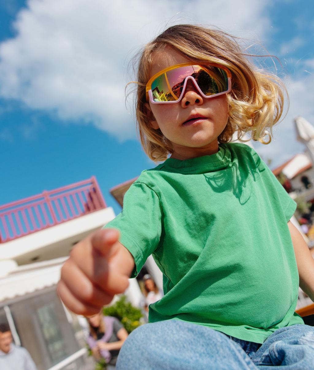 Óculos de sol infantis com armação laranja e rosa, lentes espelhadas Hello Hossy