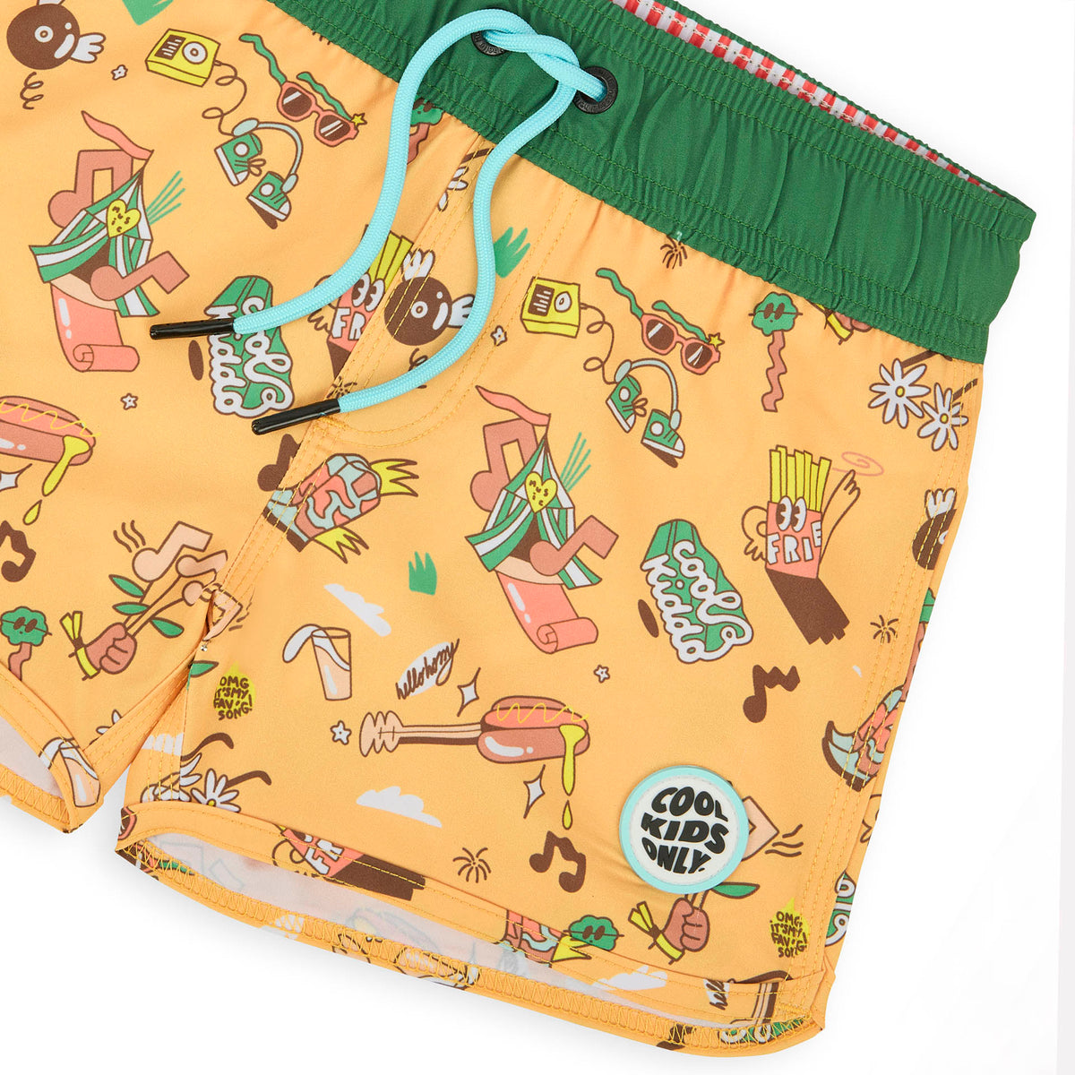 Fato de banho para menino camel com estampado de música, patch redondo Cool Kids Only Hello Hossy