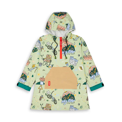 Poncho de chuva impermeável com capuz Mountain Ride para criança – vista plana, de frente