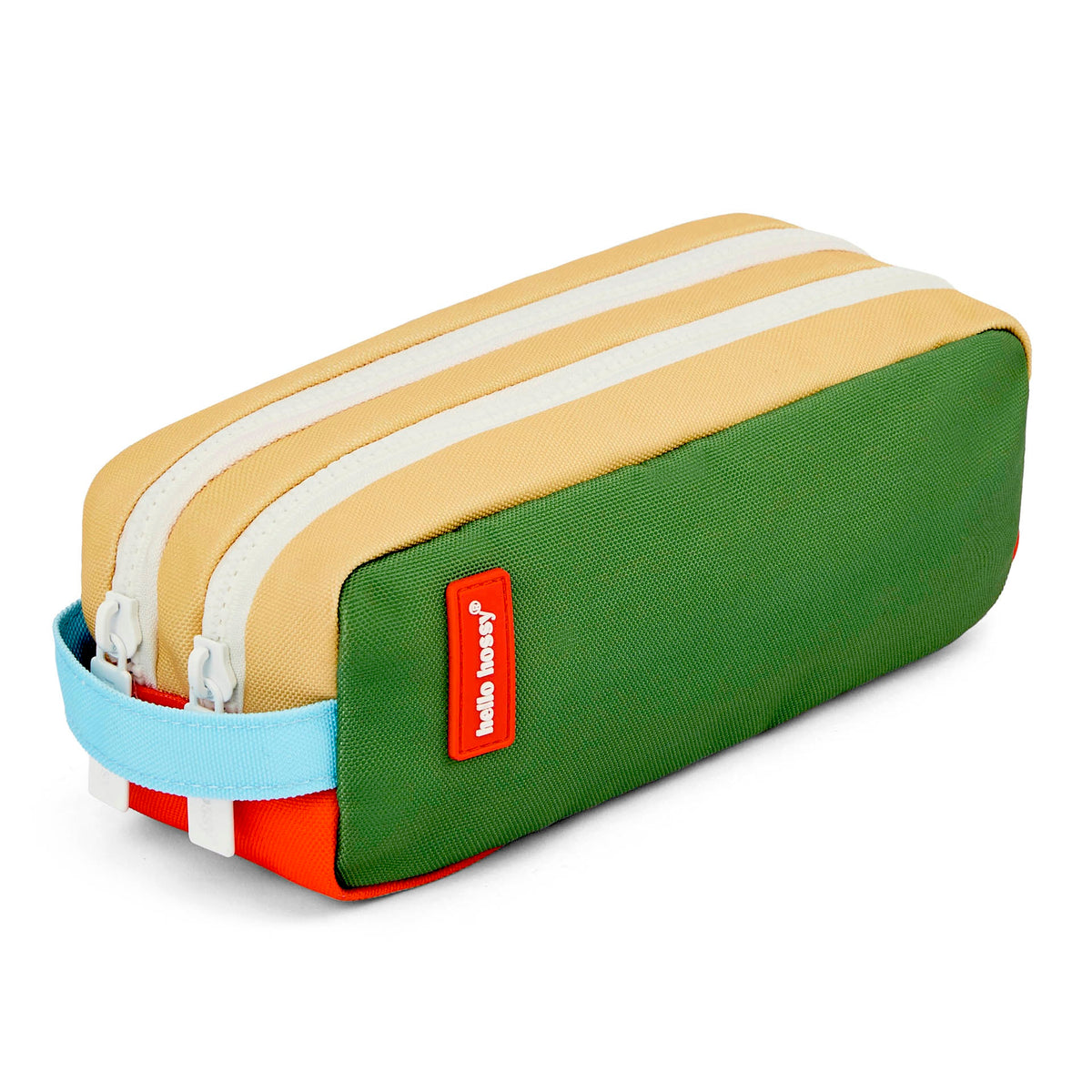 Estojo escolar infantil verde com detalhe bege e compartimento duplo Hello Hossy
