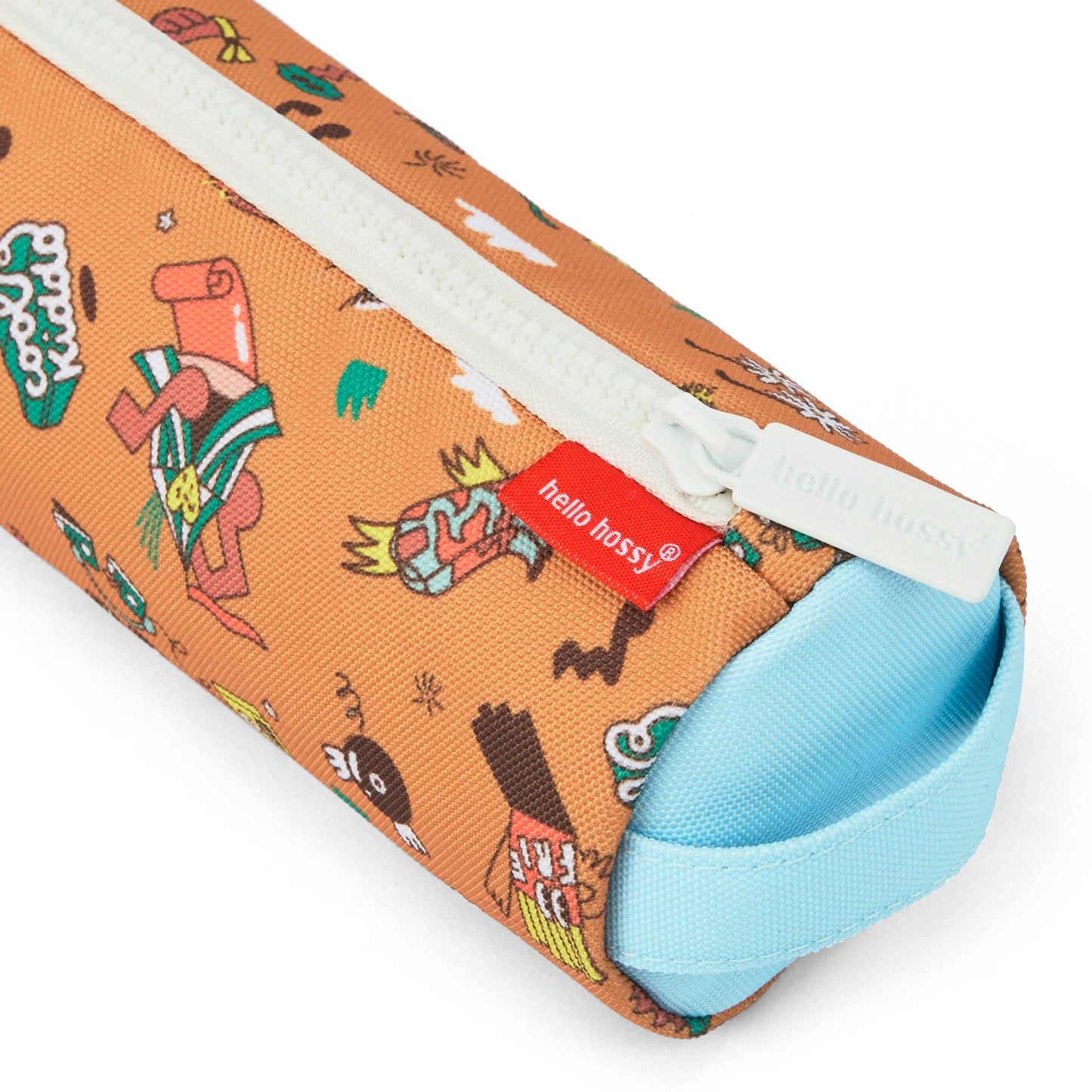 Estojo escolar infantil castanho com estampado de música, fecho branco Hello Hossy