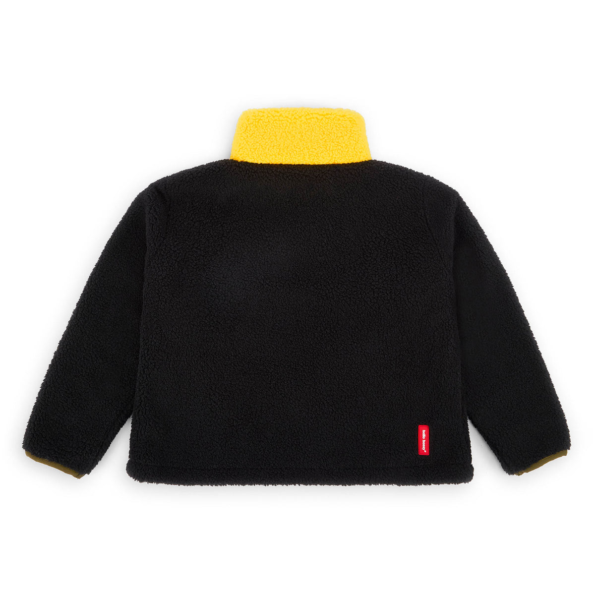 Casaco polar infantil preto, gola amarela, detalhe vermelho Hello Hossy