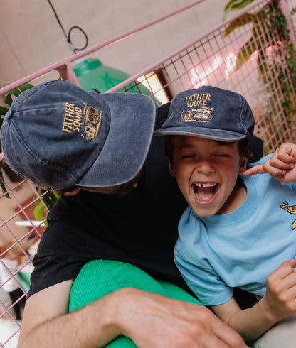 Boné infantil azul com bordado Father Squad, duo pai e criança, Hello Hossy