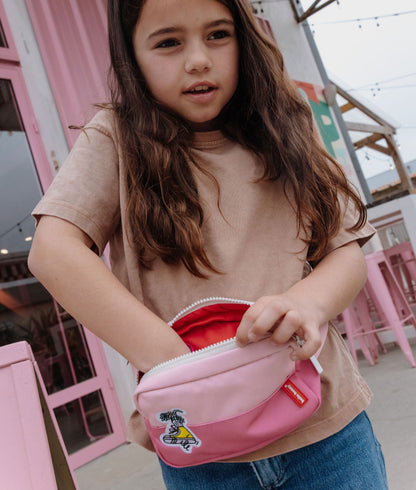 Bolsa de cintura infantil rosa bicolor com patch de mascote Hello Hossy
