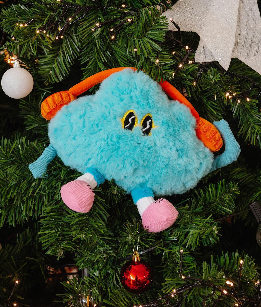 Peluche infantil azul em forma de nuvem, detalhes laranja e rosa Hello Hossy
