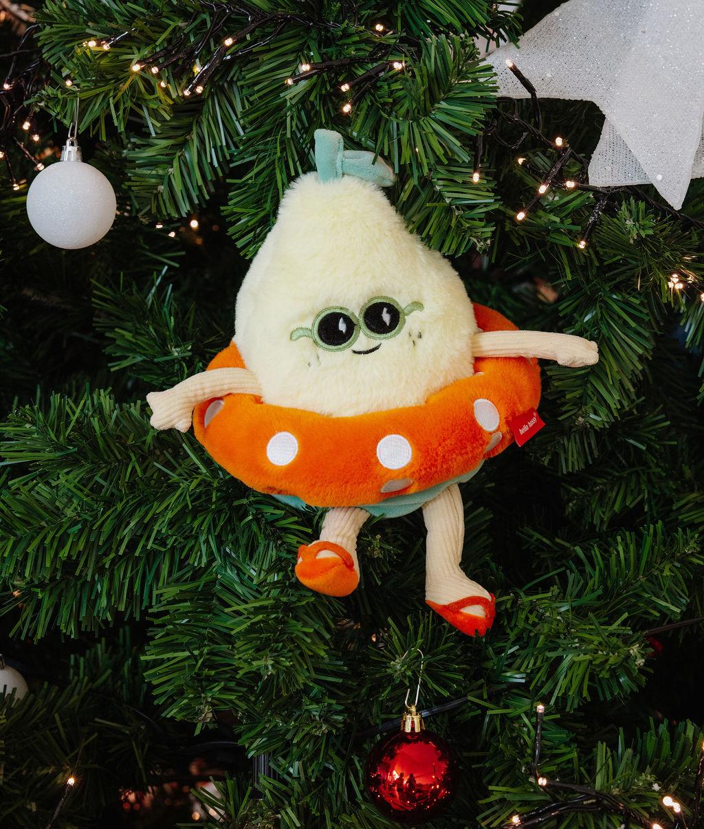 Peluche infantil amarelo em forma de limão com boia laranja e óculos de sol Hello Hossy