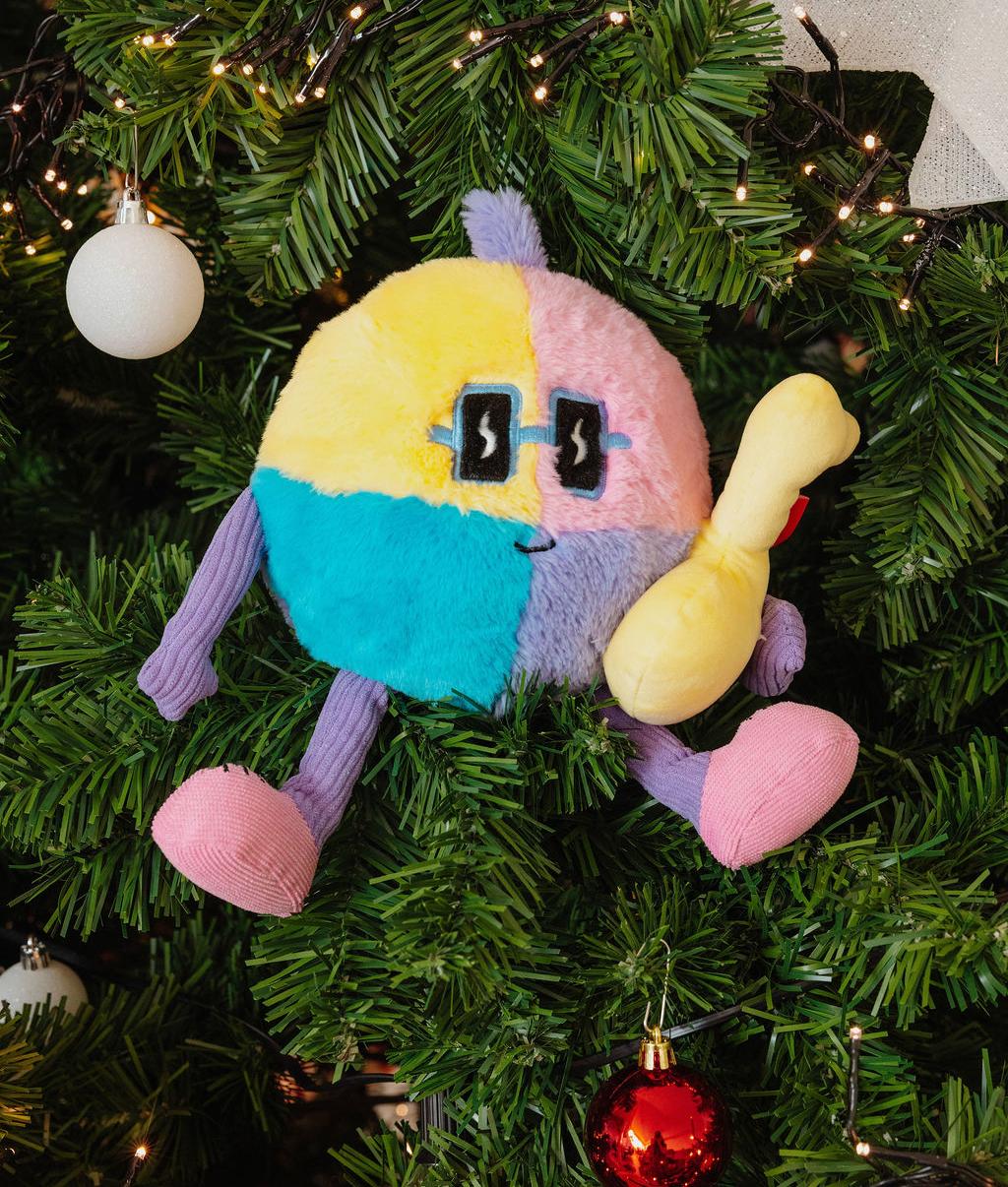 Peluche infantil violette multicolorida com banana amarela Hello Hossy