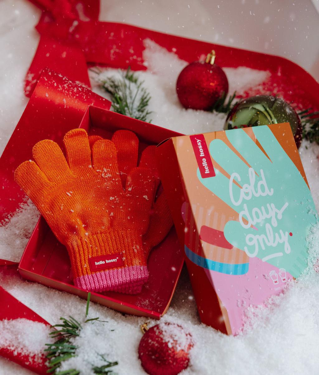 Luvas infantis laranja e rosa em malha com etiqueta cosida Hello Hossy