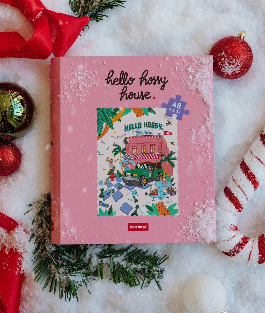 Puzzle infantil rosa de 48 peças, capa ilustrada com casa, Hello Hossy