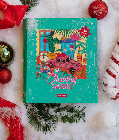 Puzzle infantil turquesa com motivo safari, 25 peças, formato de livro Hello Hossy