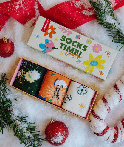 Pack de meias para criança com padrões de flores coloridas em caixa Hello Hossy