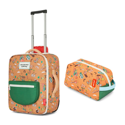 Mala de viagem infantil castanha com padrão de música, pega Trolley e estojo a condizer Hello Hossy