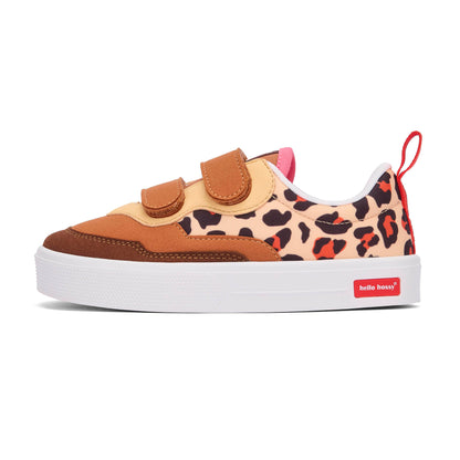 Sapatilhas para criança creme e castanho com estampado leopard, velcro duplo Hello Hossy
