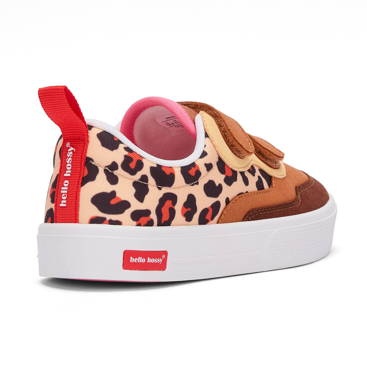 Sapatilhas para criança creme e castanho com estampado leopard, velcro duplo Hello Hossy