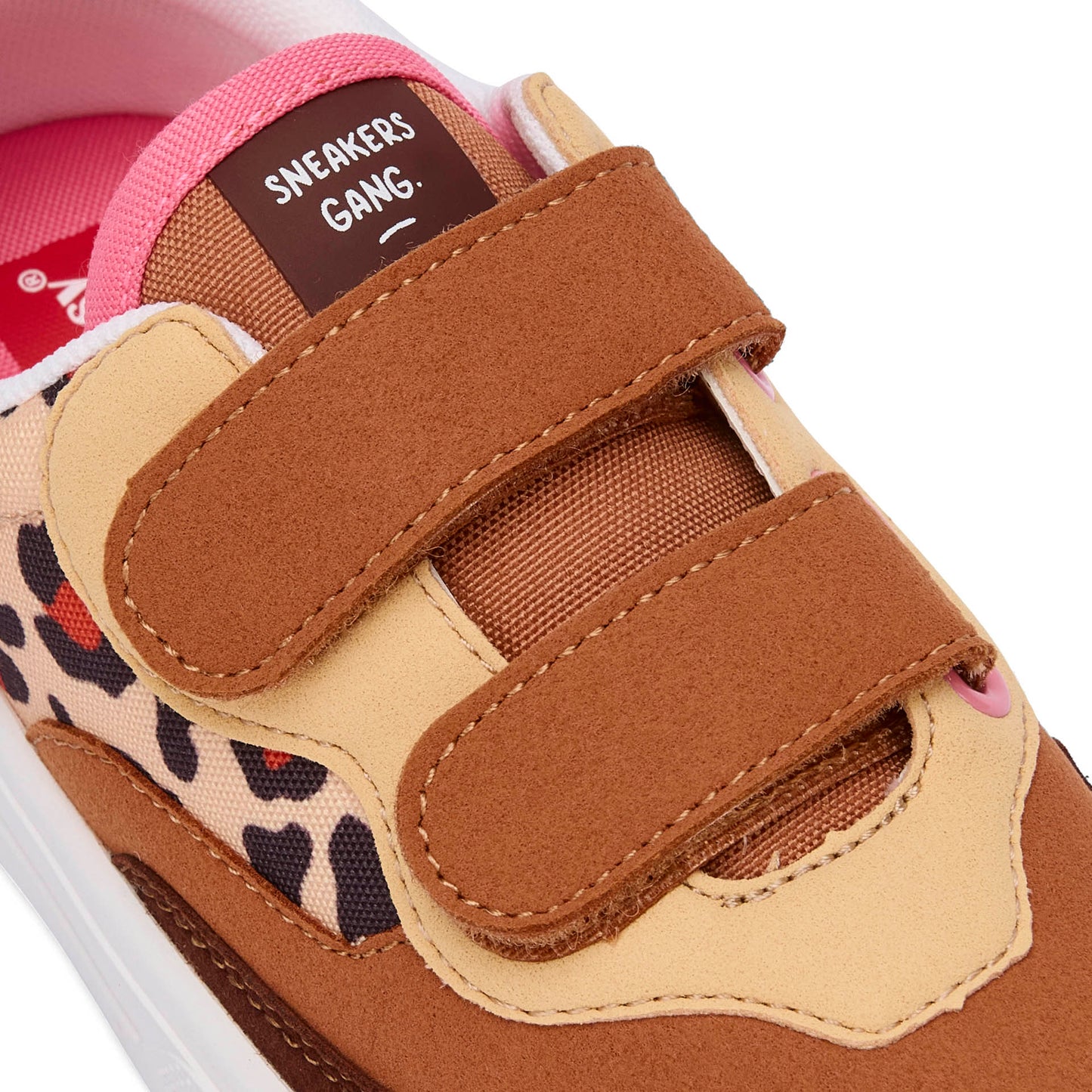 Sapatilhas para criança creme e castanho com estampado leopard, velcro duplo Hello Hossy