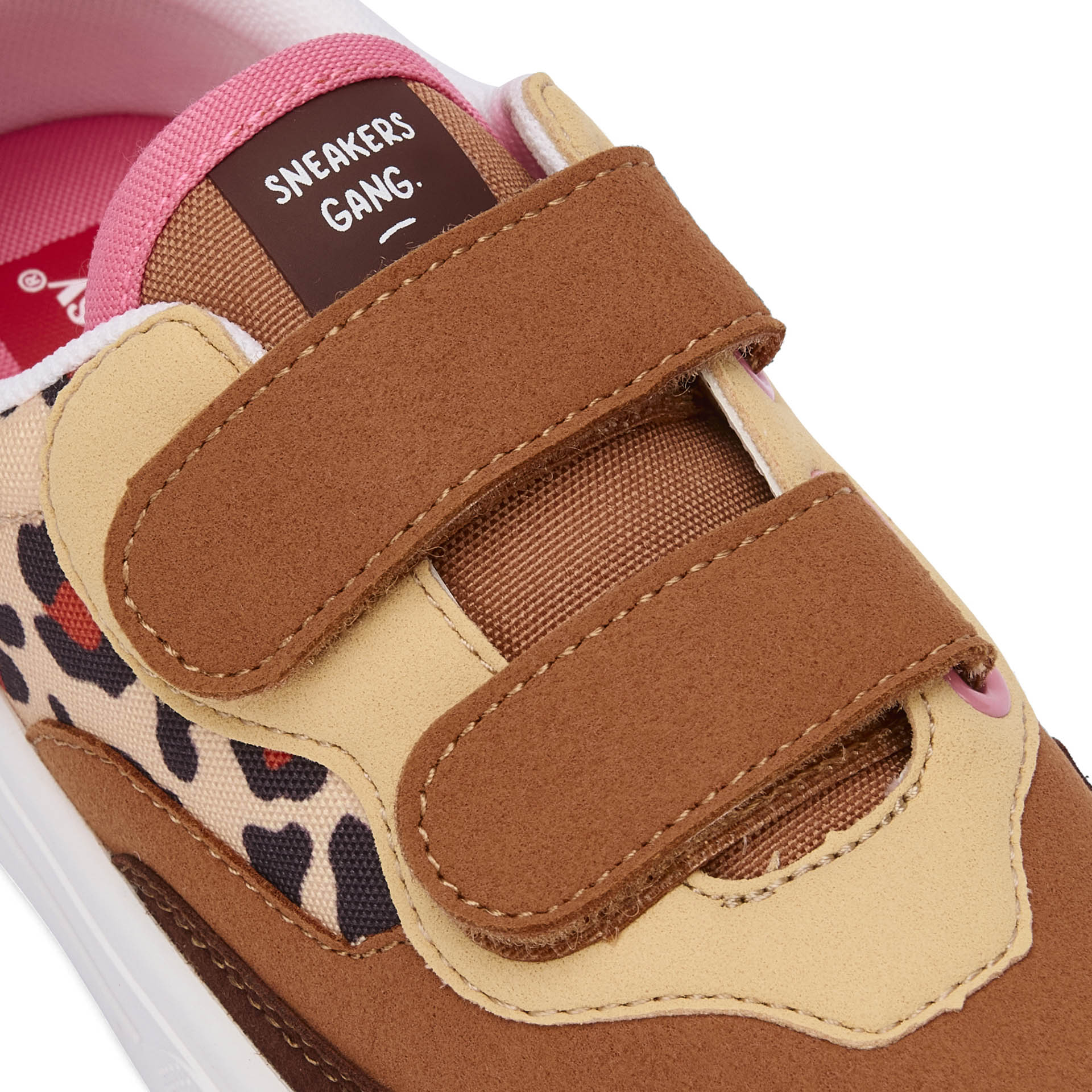 Sapatilhas para criança creme e castanho com estampado leopard, velcro duplo Hello Hossy