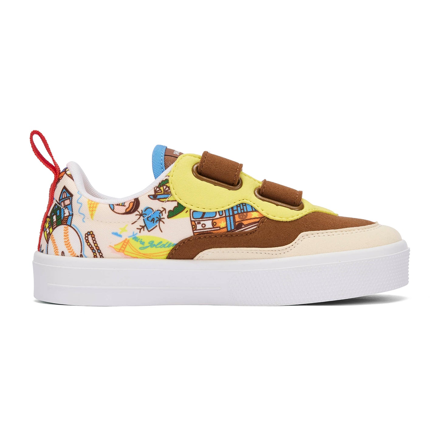 Sneakers infantis creme e castanhas com motivo USA e fechos de velcro Hello Hossy
