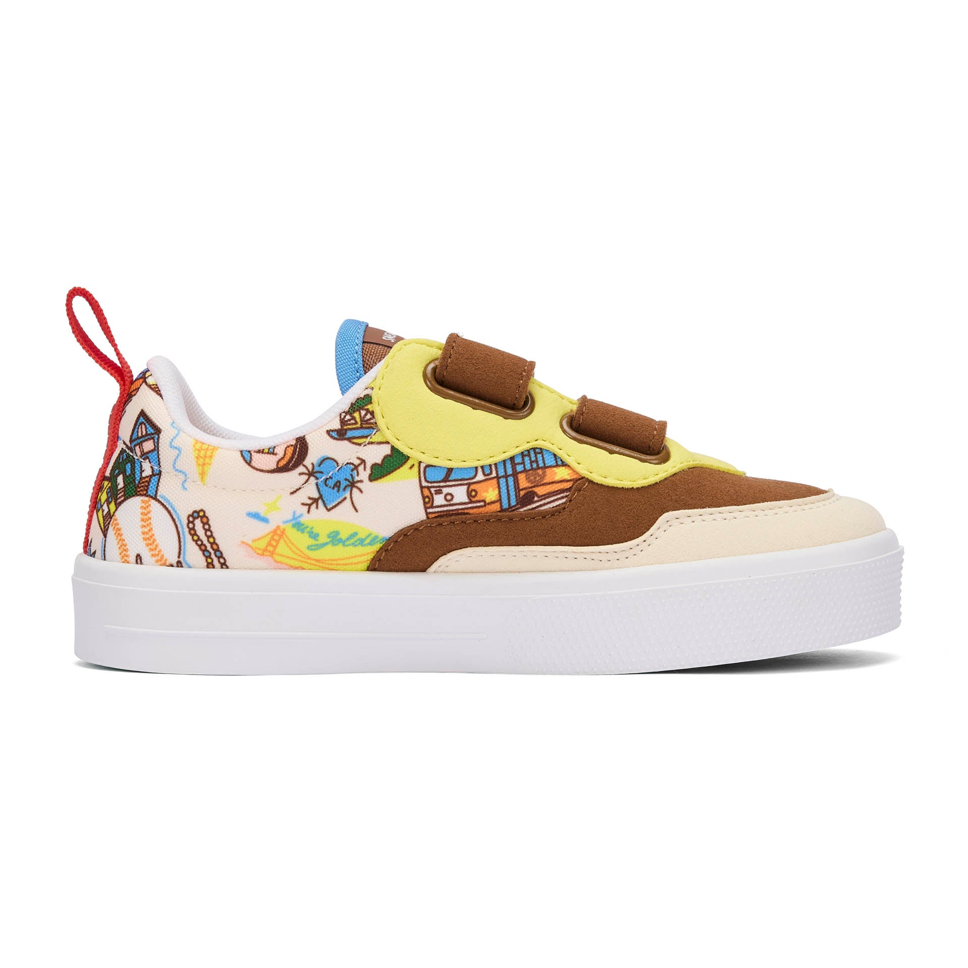 Sneakers infantis creme e castanhas com motivo USA e fechos de velcro Hello Hossy