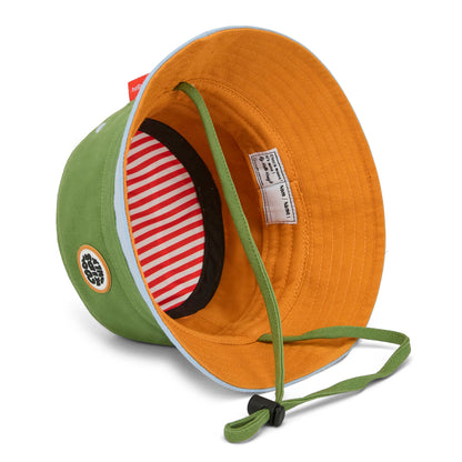 Chapéu bucket infantil verde, interior laranja e tira ajustável Hello Hossy