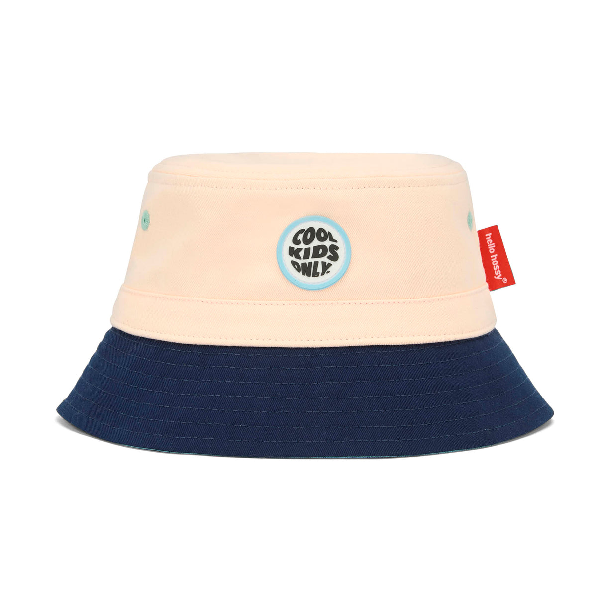 Chapéu bucket para criança bicolor rosa e azul, patch Cool Kids Only Hello Hossy