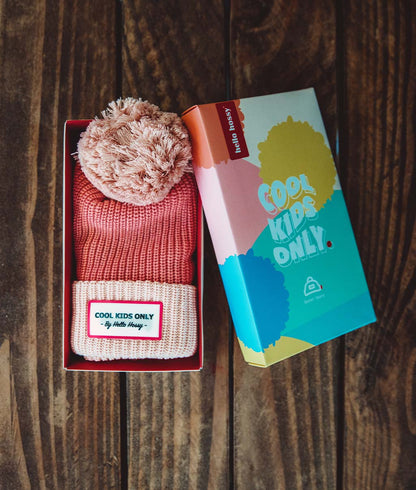 Gorro para crianças Color Block Blush, com pompom, forro polar, algodão orgânico, desde os 9 meses, Cool Kids Only !