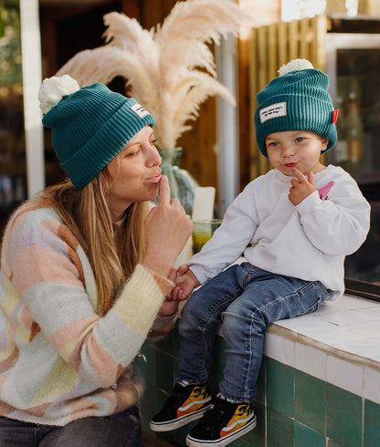 Gorro pais e filhos Color Block Duck, com pompom, forro polar, algodão orgânico, matchy-matchy, desde os 9 meses, Cool Kids Only!