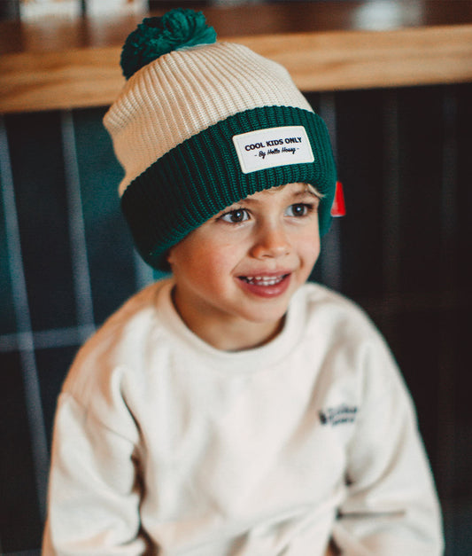 Gorro para crianças Color Block Hope, com pompom, forro polar, algodão orgânico, desde os 9 meses, Cool Kids Only !