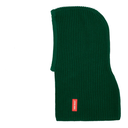 Balaclava de malha verde Hoody Pine para criança e bebé - vista de perfil, em plano