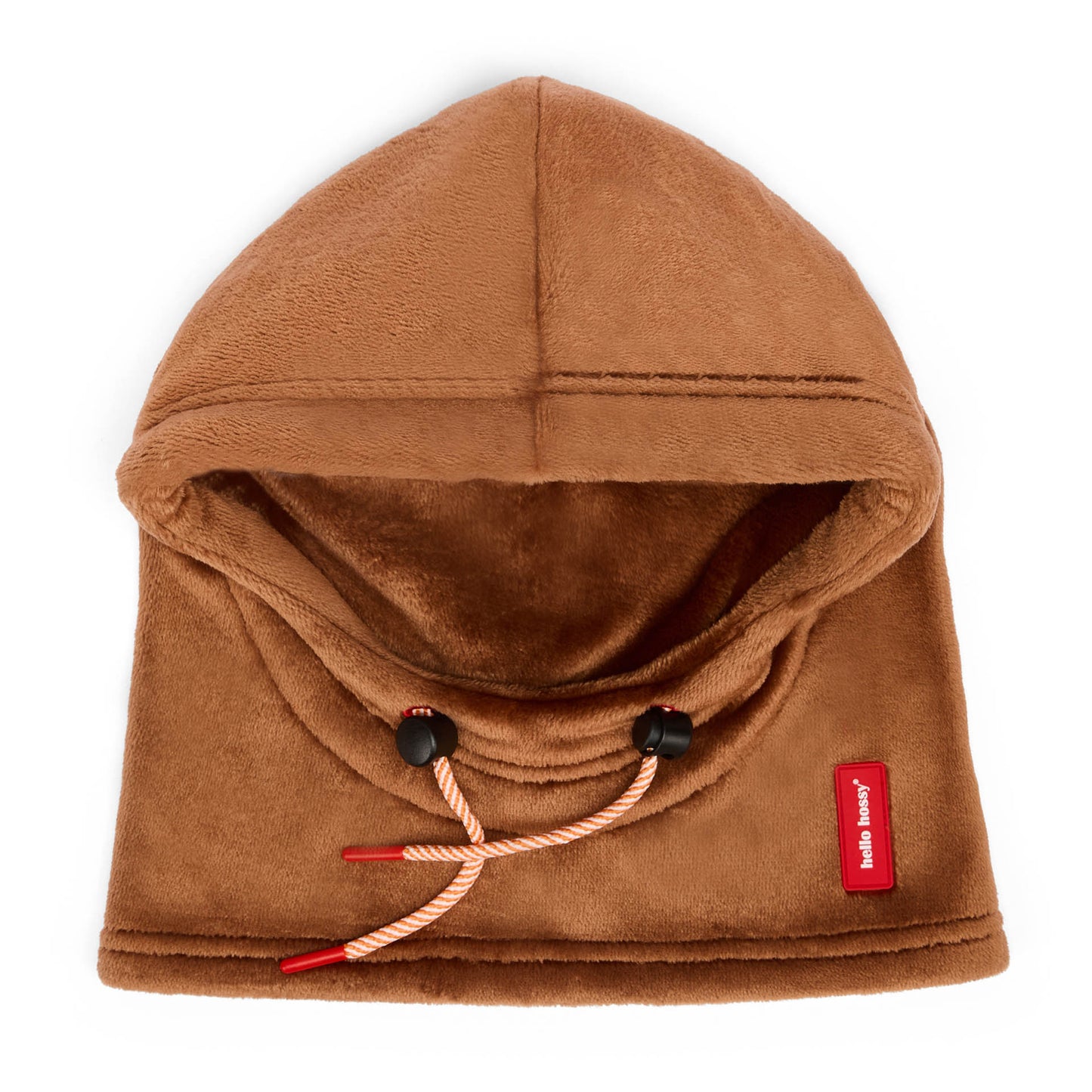 Balaclava infantil castanha em polar, atilhos ajustáveis, detalhe vermelho Hello Hossy