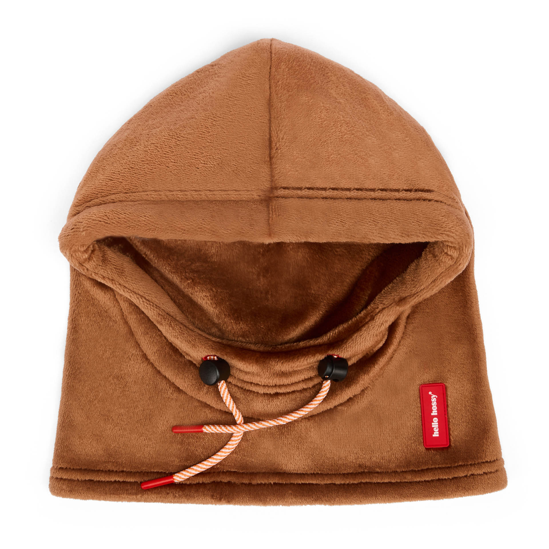 Balaclava infantil castanha em polar, atilhos ajustáveis, detalhe vermelho Hello Hossy
