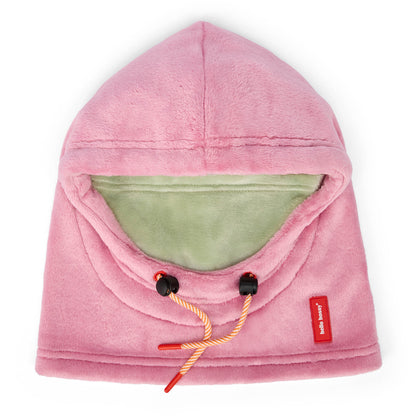 Balaclava infantil rosa com forro verde e cordão ajustável Hello Hossy