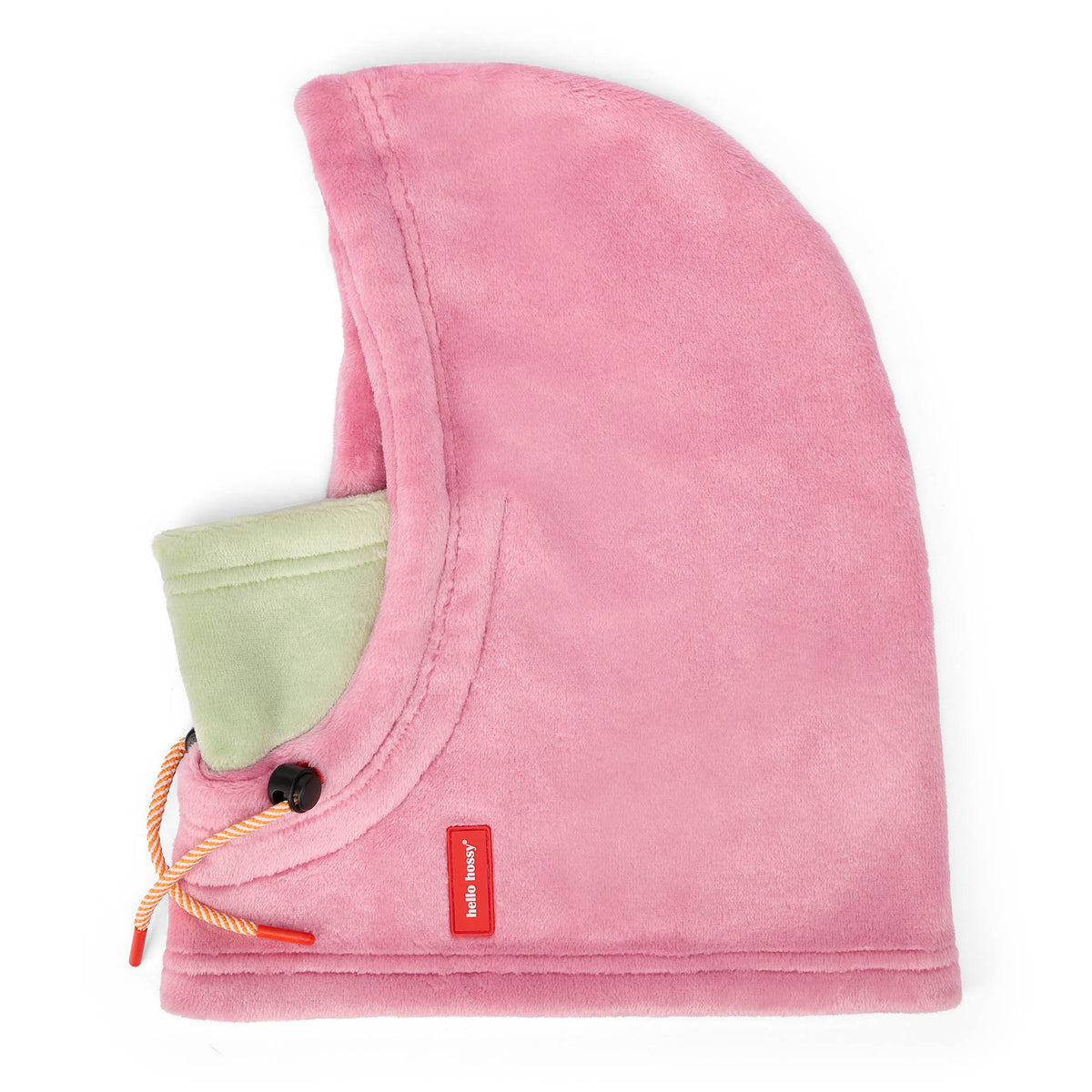 Balaclava infantil rosa em polar com forro azul e cordão ajustável Hello Hossy