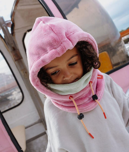 Balaclava infantil rosa e azul em polar com cordões ajustáveis Hello Hossy