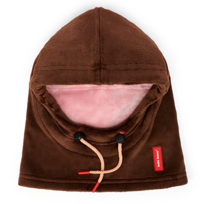 Balaclava infantil castanha, forro rosa, cordão ajustável, Hello Hossy