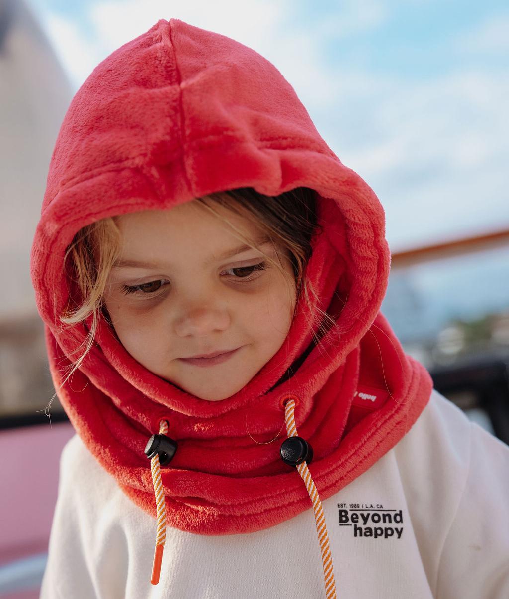 Balaclava infantil vermelha em polar, ajustável, com gola Hello Hossy