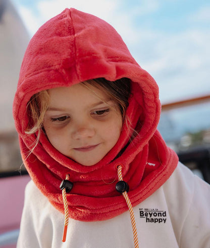 Balaclava infantil vermelha em polar, ajustável, com gola Hello Hossy