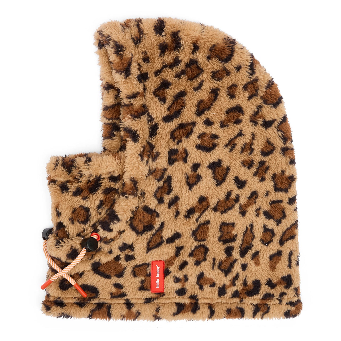 Balaclava infantil com estampado leopard castanho, polar suave e ajustável Hello Hossy
