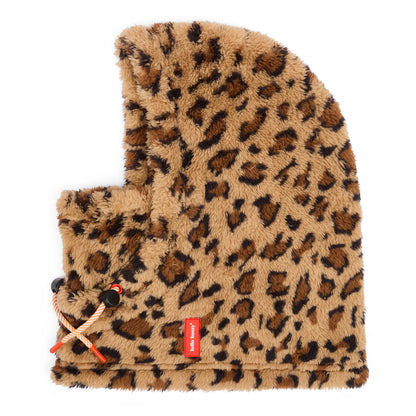 Balaclava infantil com estampado leopard castanho, polar suave e ajustável Hello Hossy
