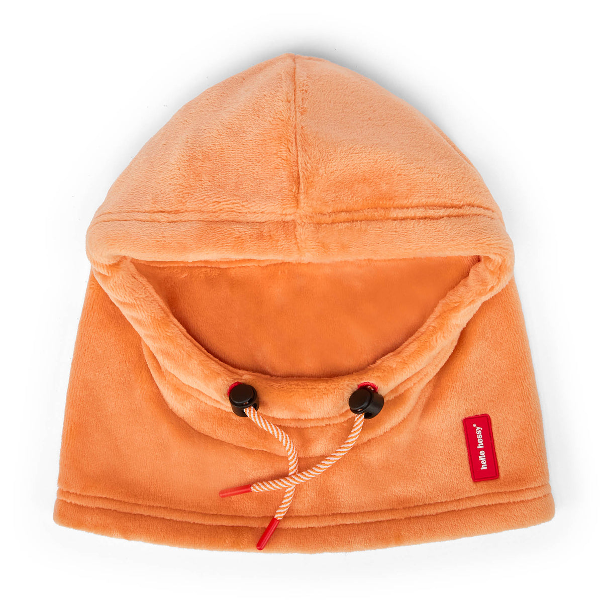 Balaclava infantil laranja em polar, cordão ajustável, Hello Hossy