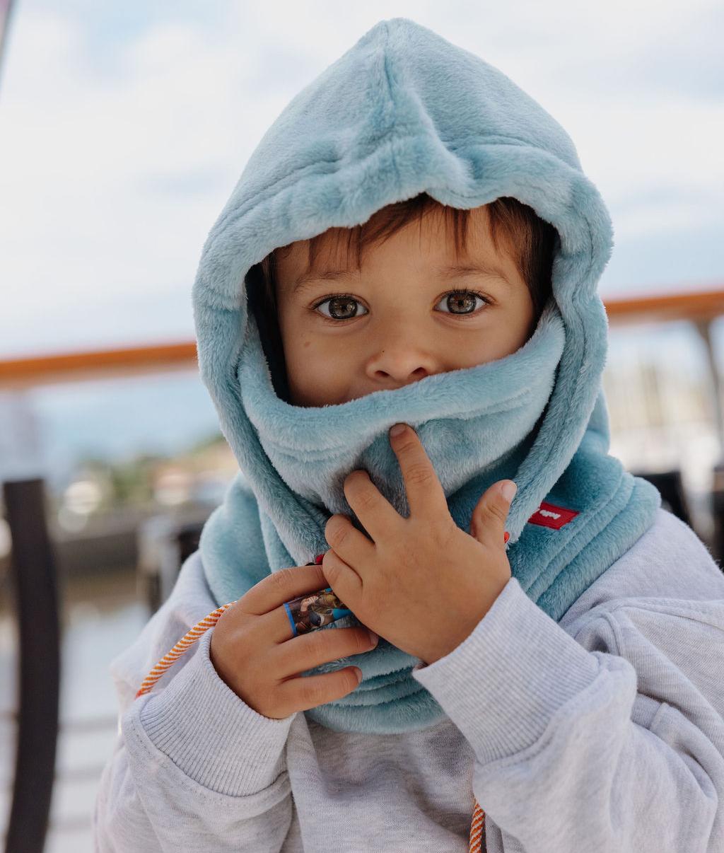 Balaclava infantil azul em polar, gola confortável Hello Hossy