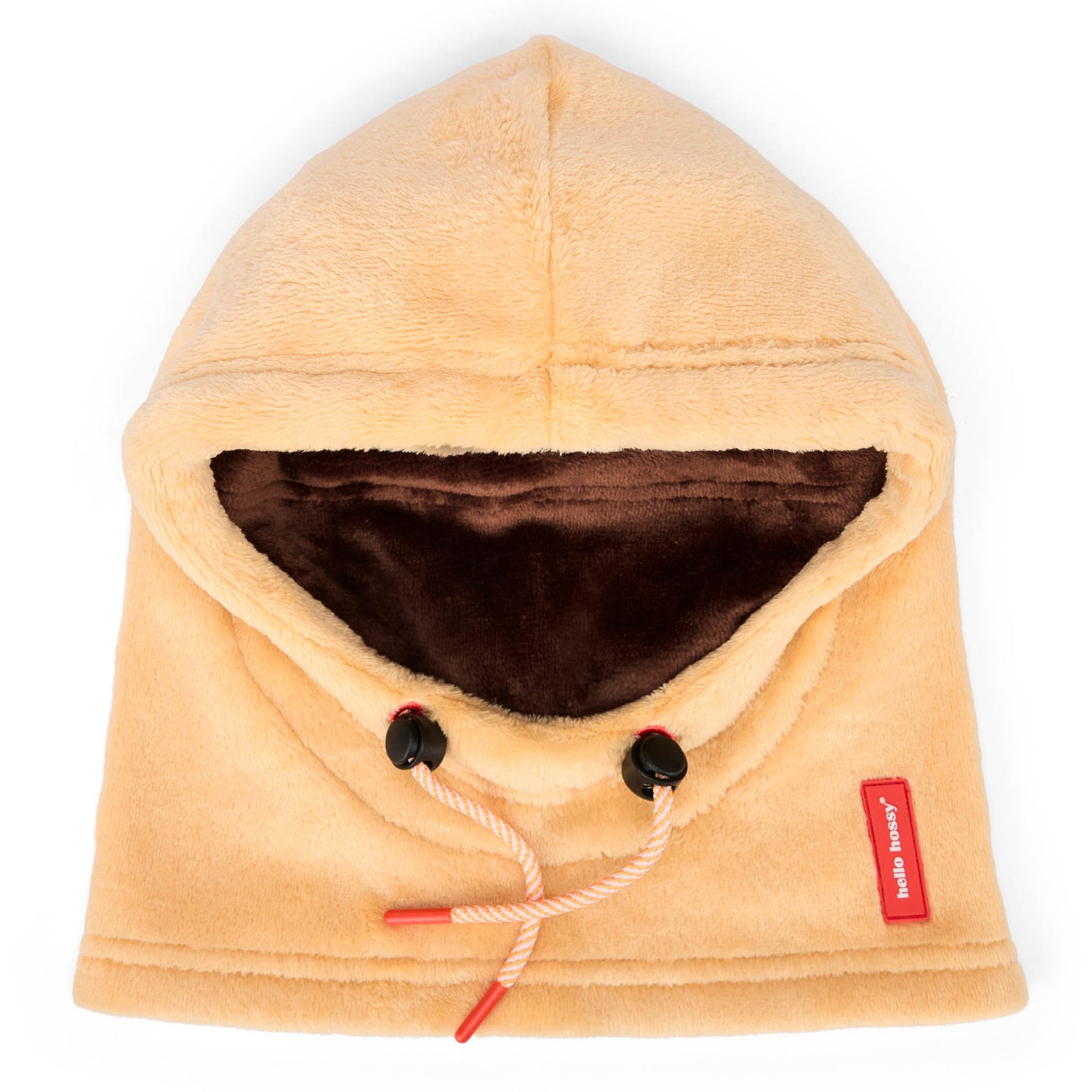 Balaclava infantil bege e castanho em polar com laços ajustáveis Hello Hossy