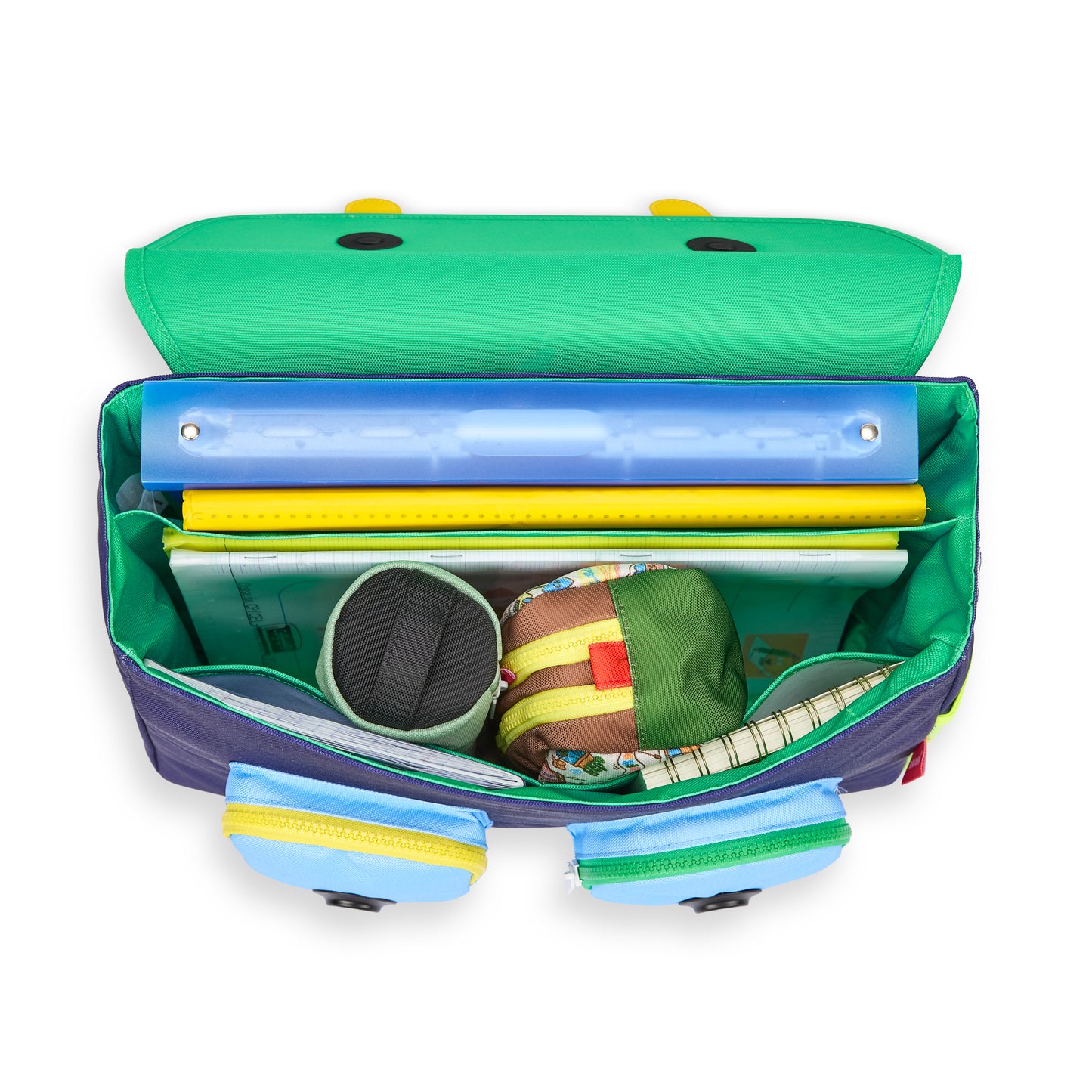 Mochila escolar infantil azul e laranja com motivo desportivo e vários compartimentos Hello Hossy