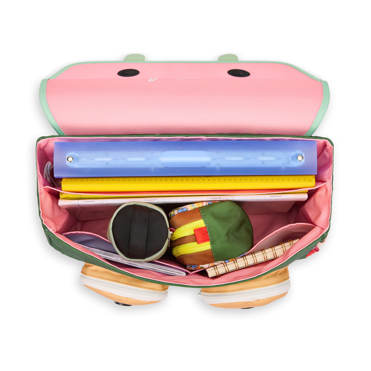 Mochila escolar infantil rosa com compartimentos interiores de arrumação Hello Hossy