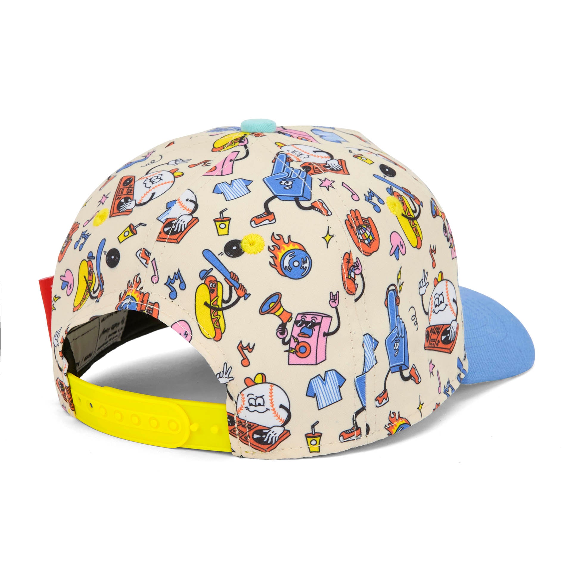 Boné infantil bege com estampado desportivo, pala azul ajustável Hello Hossy