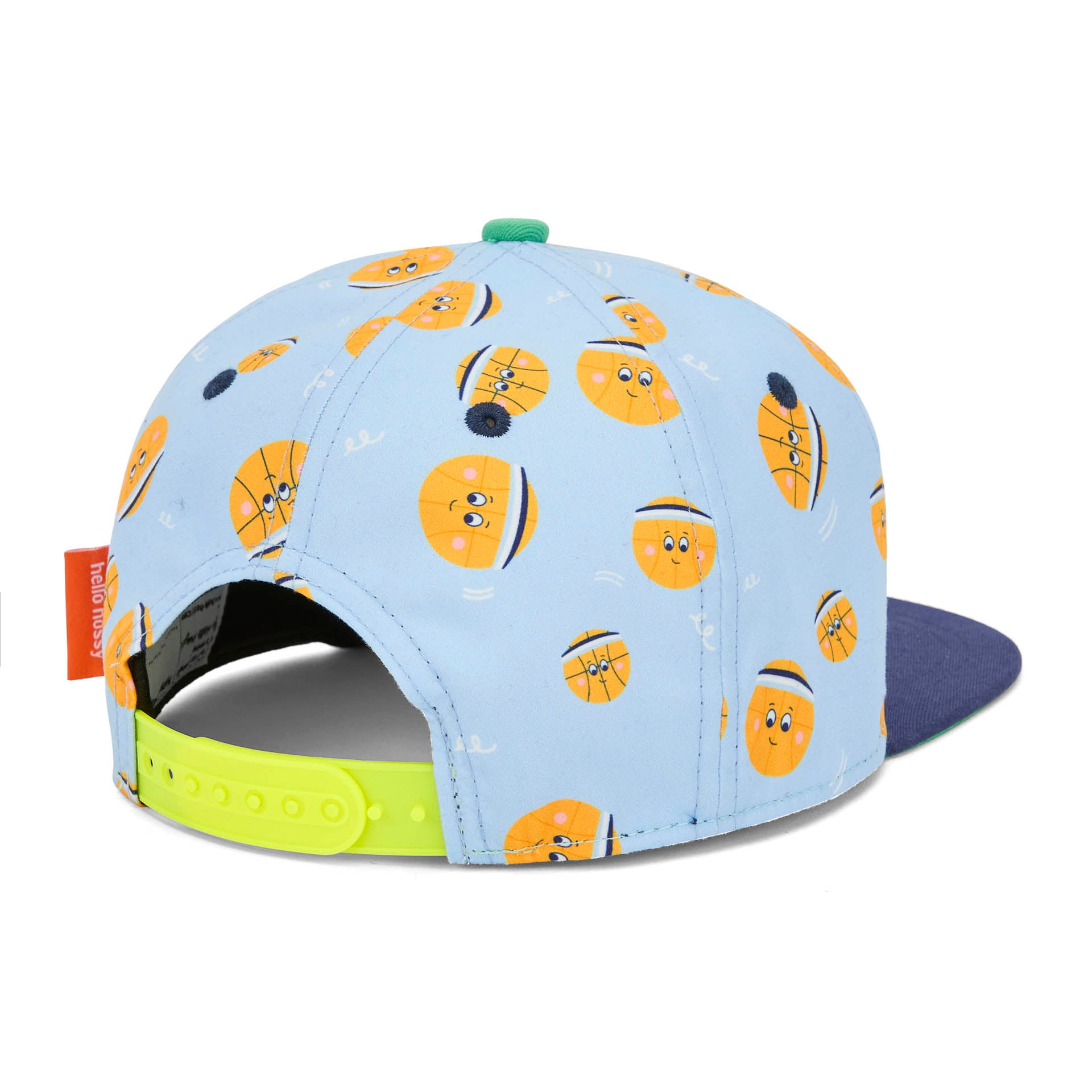 Boné infantil azul-claro com estampado de balões, detalhe de fecho traseiro Hello Hossy