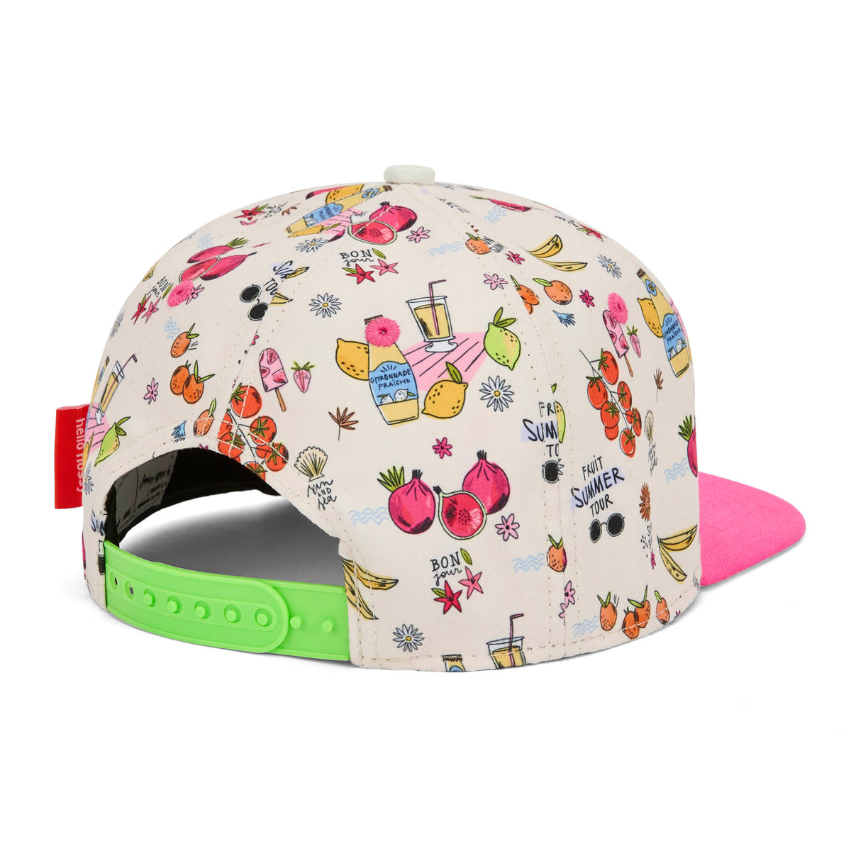 Boné infantil ilustrado com pala rosa e detalhe de fecho traseiro Hello Hossy
