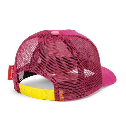 Boné infantil fuchsia, pala curva, rede amarela Hello Hossy