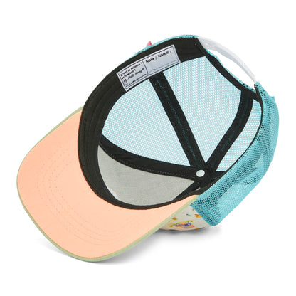 Boné infantil bege e azul com estampado USA e pala curva Hello Hossy
